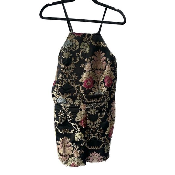 Chic Boutique Rose NWT Asian Brocade Floral Metallic Embroidered NWT Romper XL - Picture 2 of 6